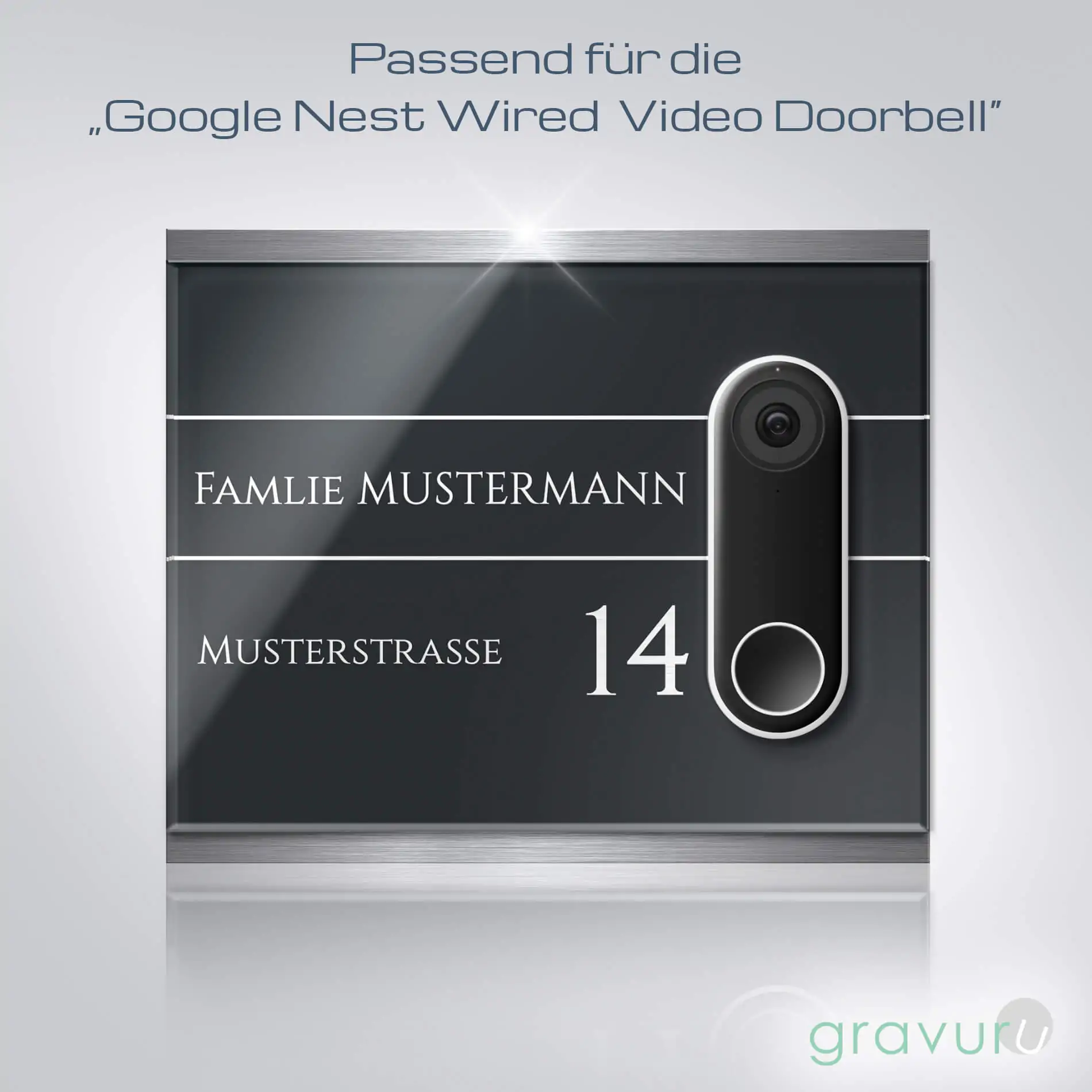 Funkklingel Schild mit Gravur aus Acryl auf Edelstahl für die Google Nest mit Kabel – Bild 4