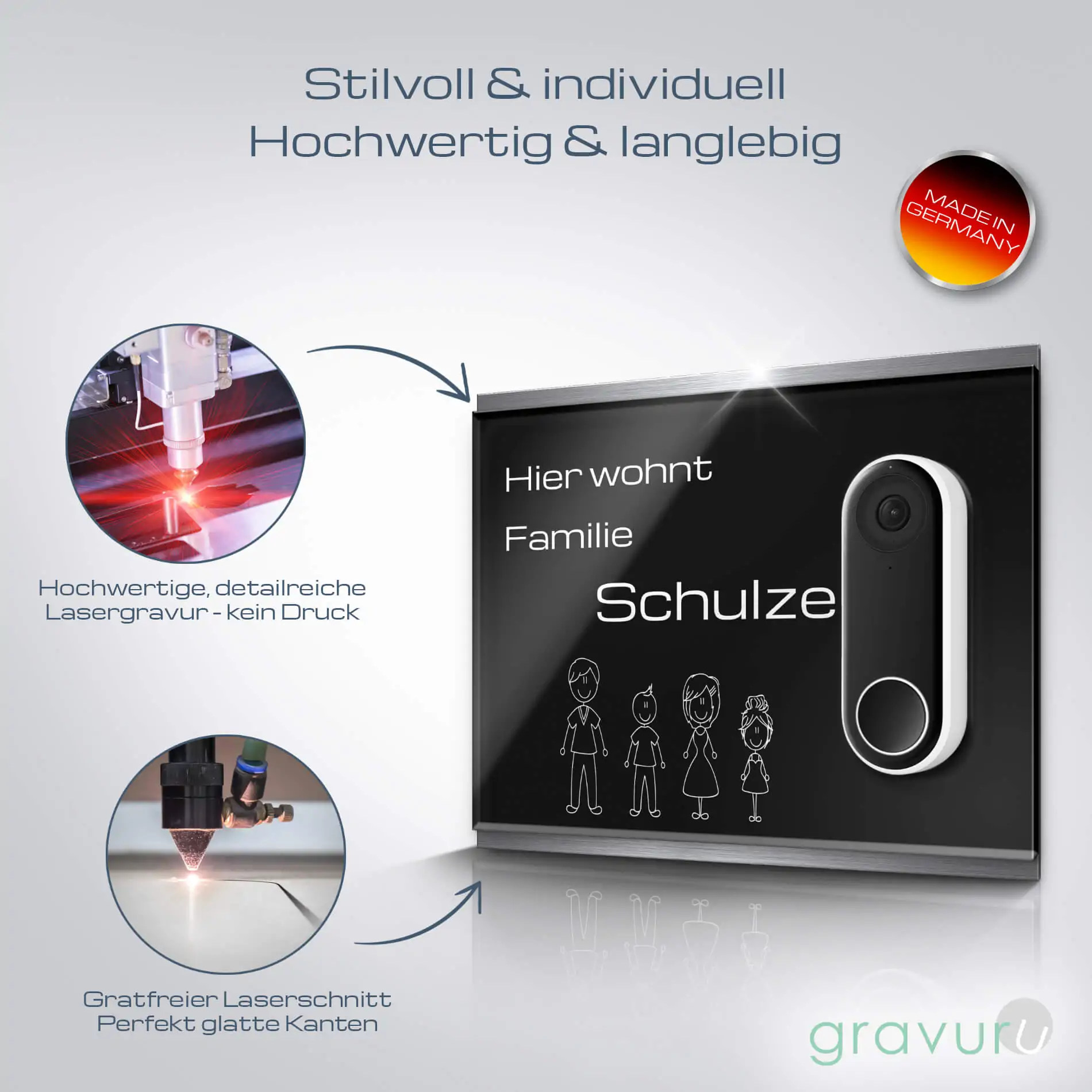 Funkklingel Schild mit Gravur aus Acryl auf Edelstahl für die Google Nest mit Kabel – Bild 3