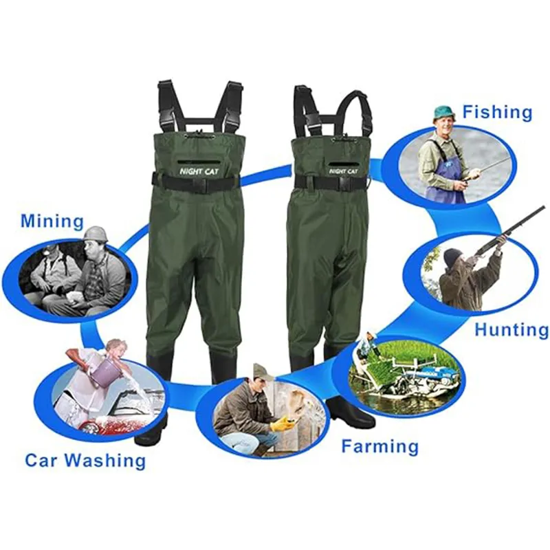 Night Cat Wathose Herren Damen Frauen Wathose mit Stiefeln Wasserdichte Atmungsaktive Crosswater Waders – Bild 5
