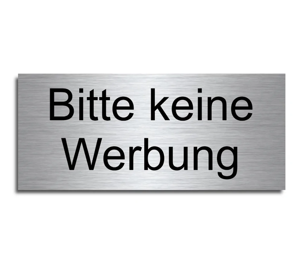 Hinweisschild aus Edelstahl mit Gravur „Bitte keine Werbung“ 8×3,5 cm