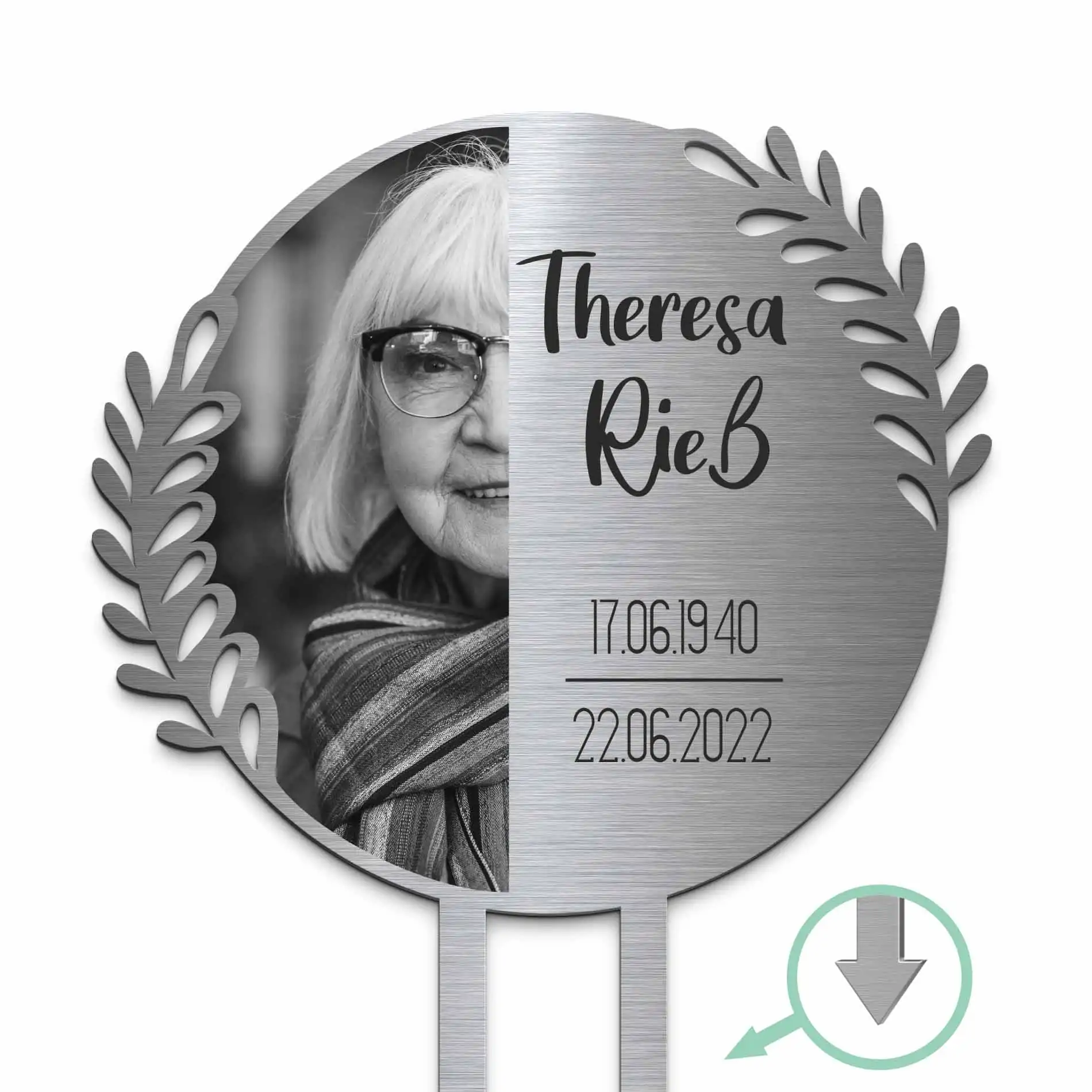 Edelstahl Grabstecker mit Fotodruck und Wunschtext