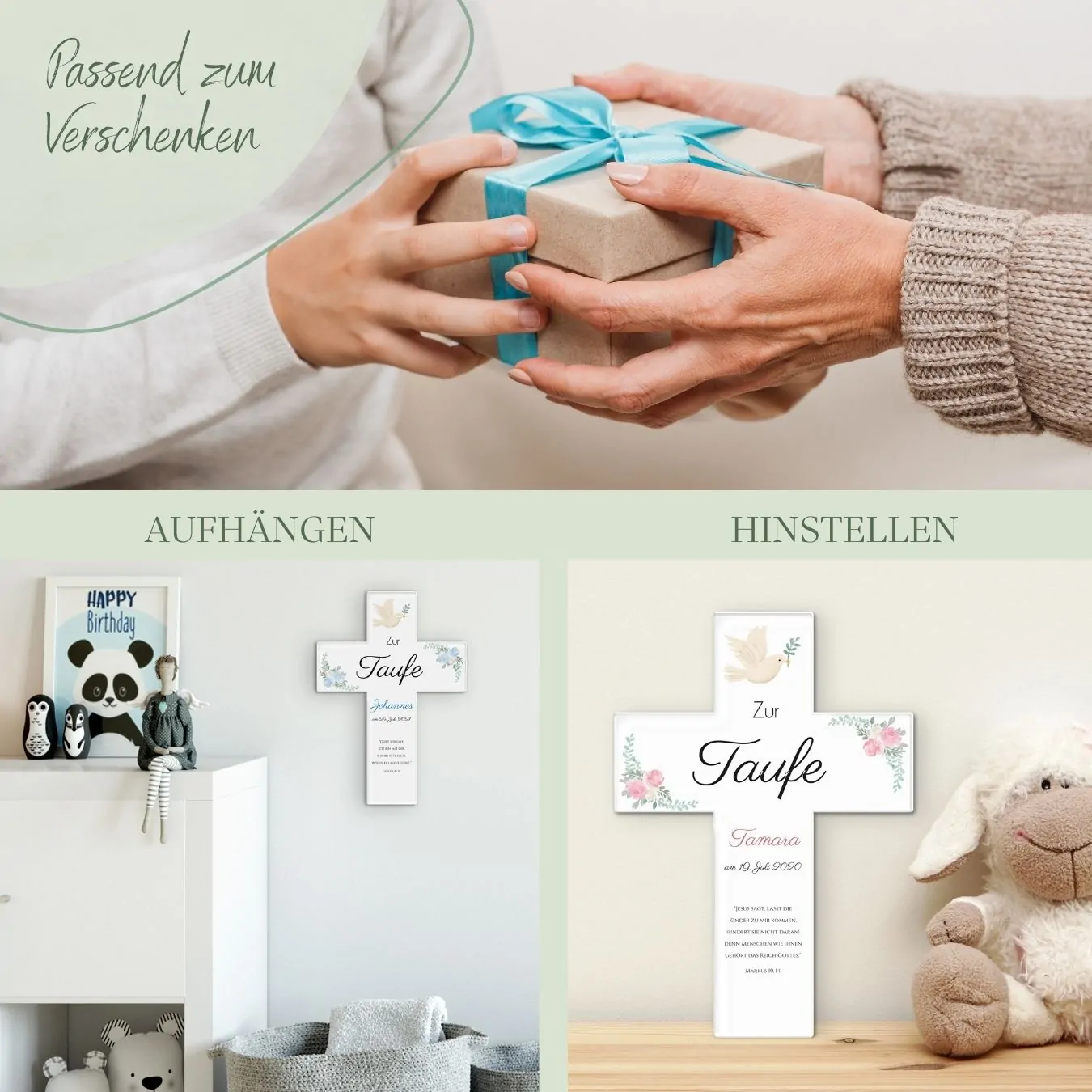 Kreuz zur Taufe mit schönem Blumen Design – Bild 6