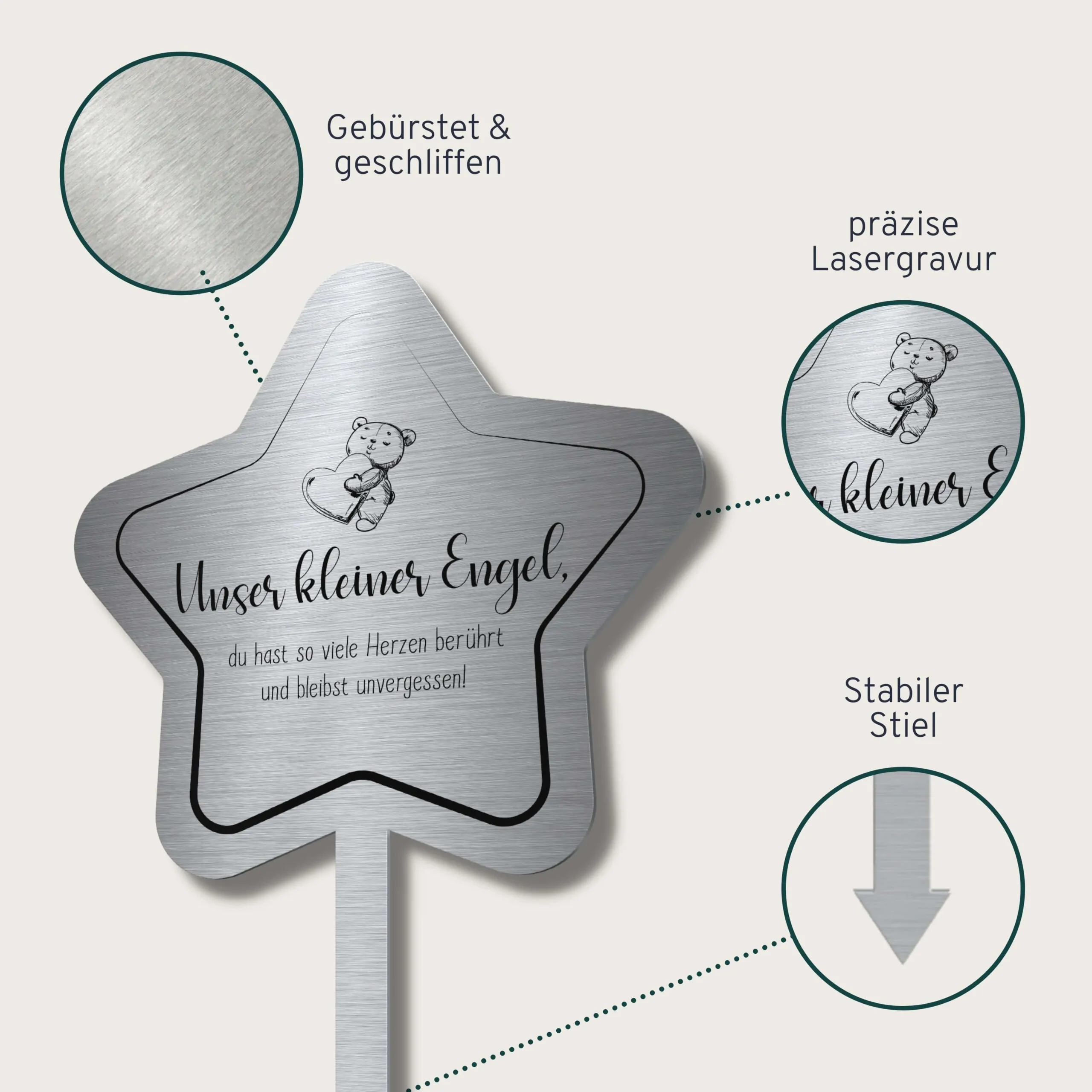 Grabstecker Wolke aus hochwertigem Edelstahl – Bild 3