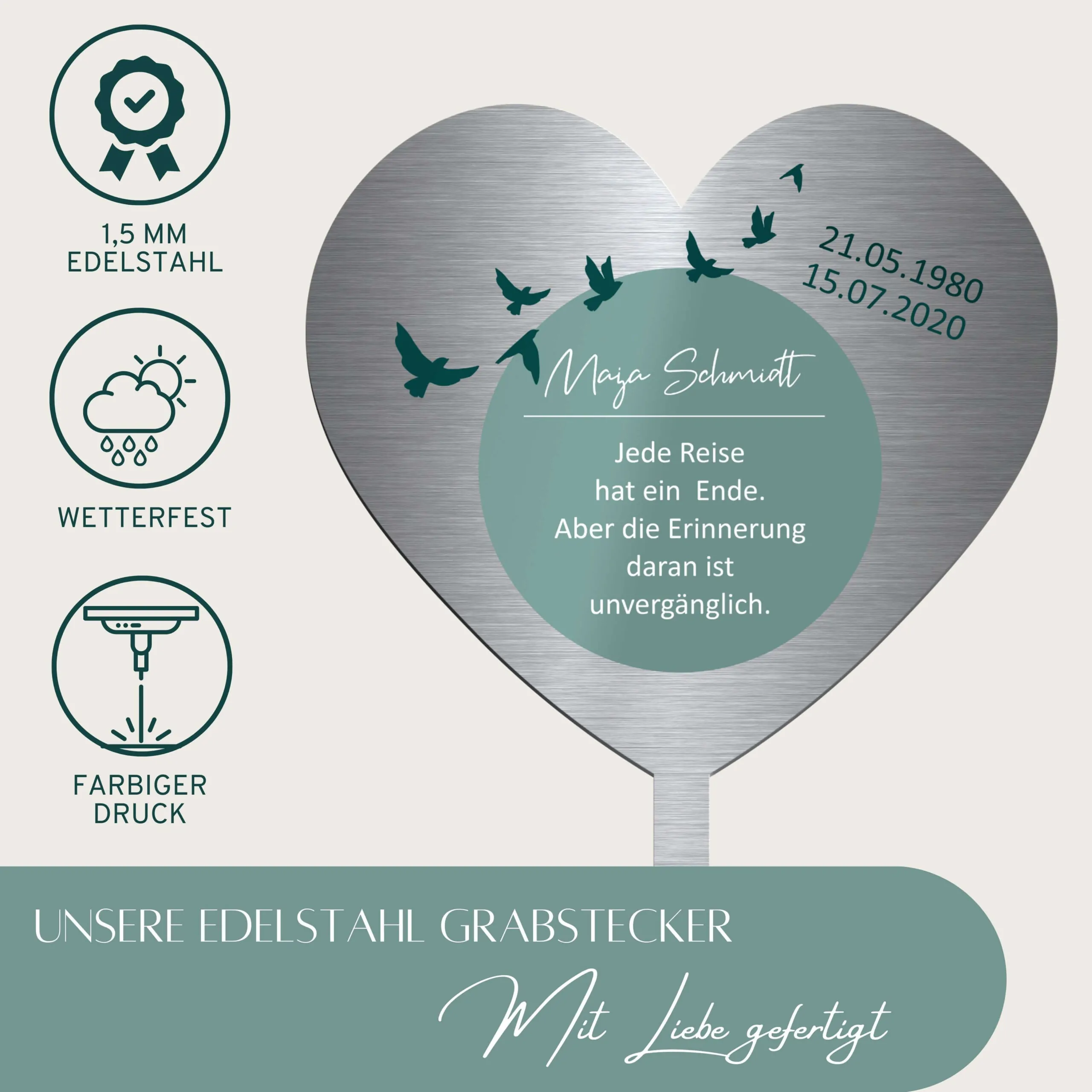 Edelstahl Grabstecker mit Fotodruck und Wunschtext – Bild 2