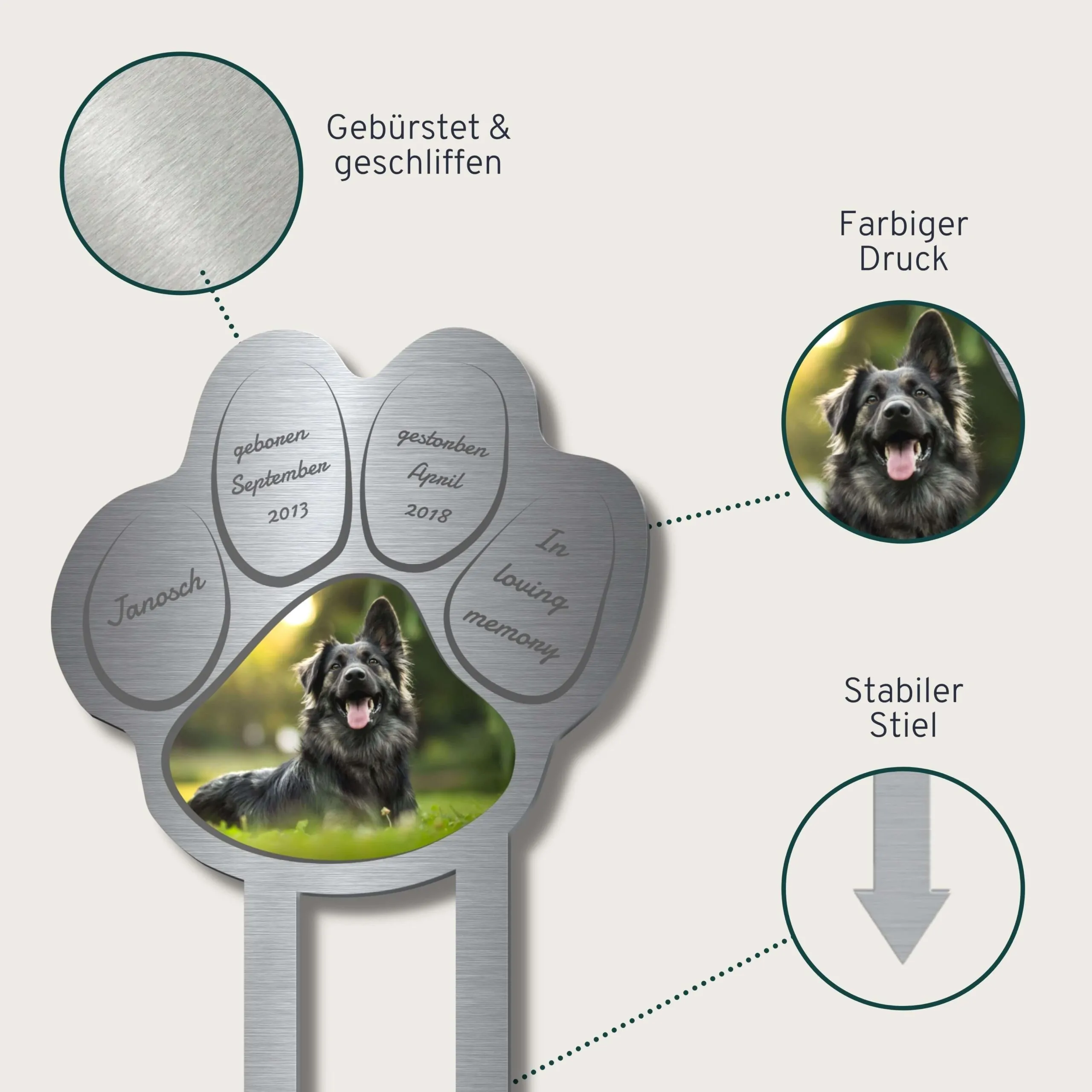 Herzförmiger Grabschmuck mit Trauerspruch und Namen – Bild 4