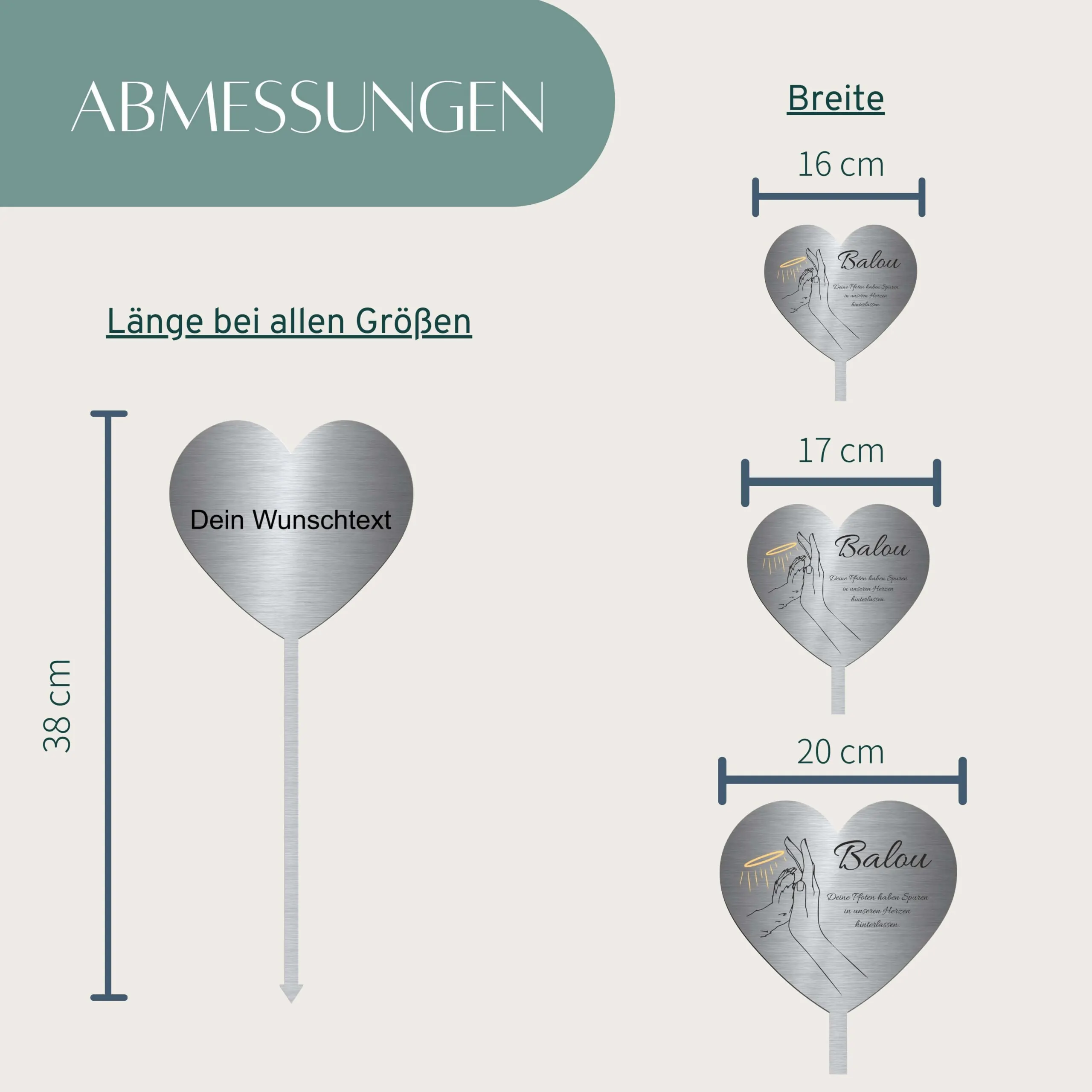 Herzförmiger Grabschmuck mit Trauerspruch und Namen – Bild 2