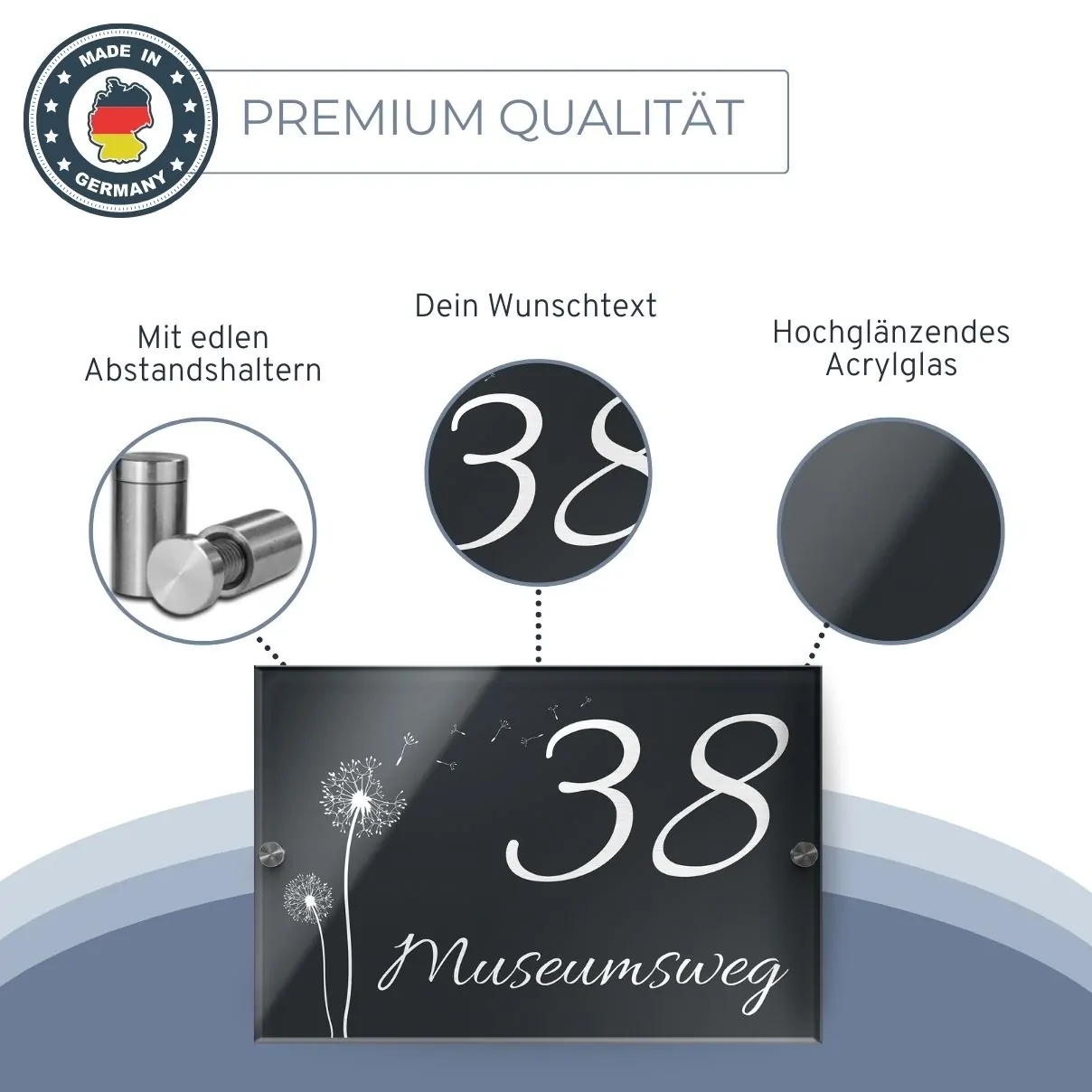 Schild mit Hausnummer und Straßennamen in 16×11 cm aus Acrylglas – Bild 3