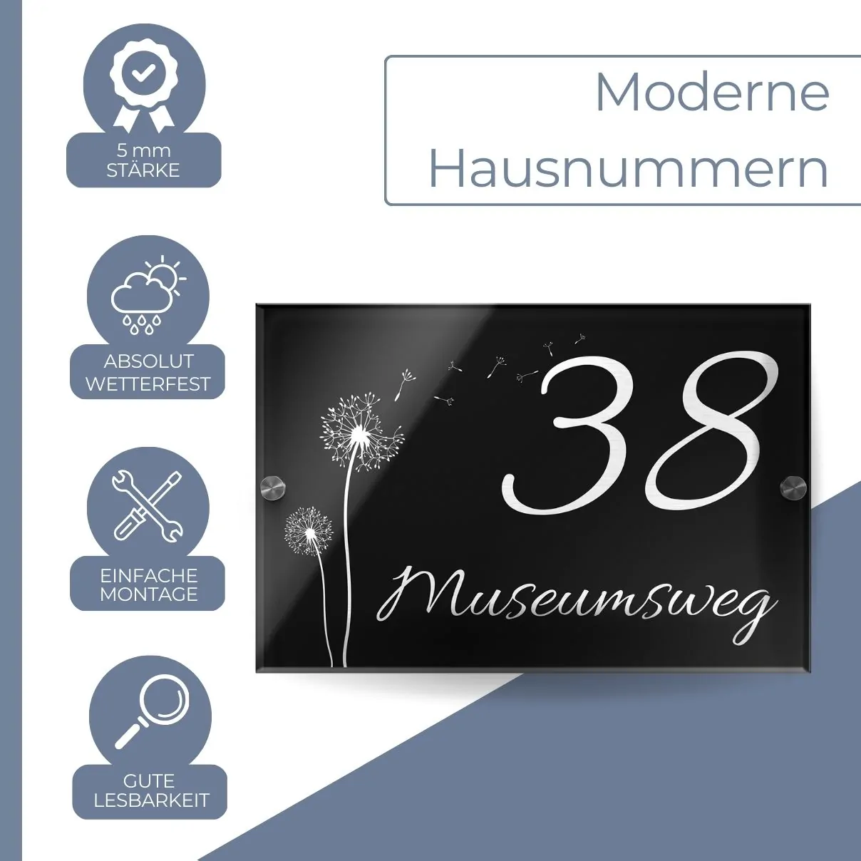 Schild mit Hausnummer und Straßennamen in 16×11 cm aus Acrylglas – Bild 2