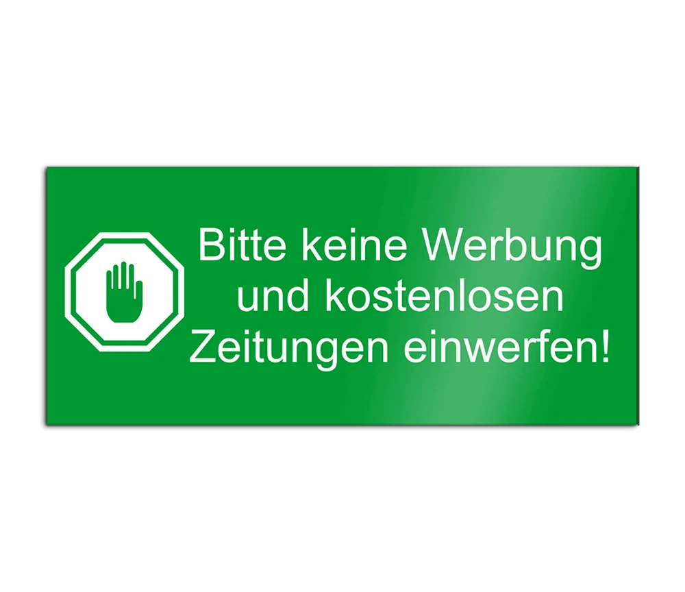 Hinweisschild mit Gravur „Bitte keine Werbung“ aus Kunststoff 8×3,5 cm