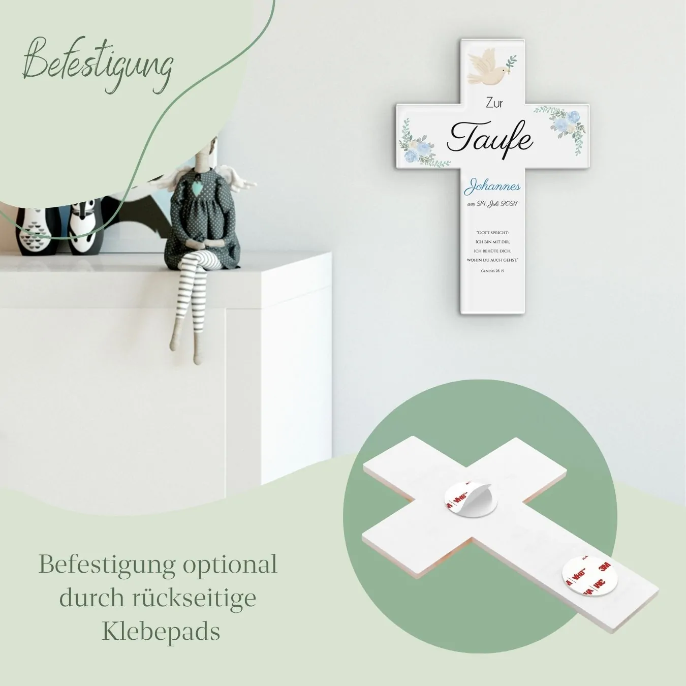 Kreuz zur Taufe mit schönem Blumen Design – Bild 4