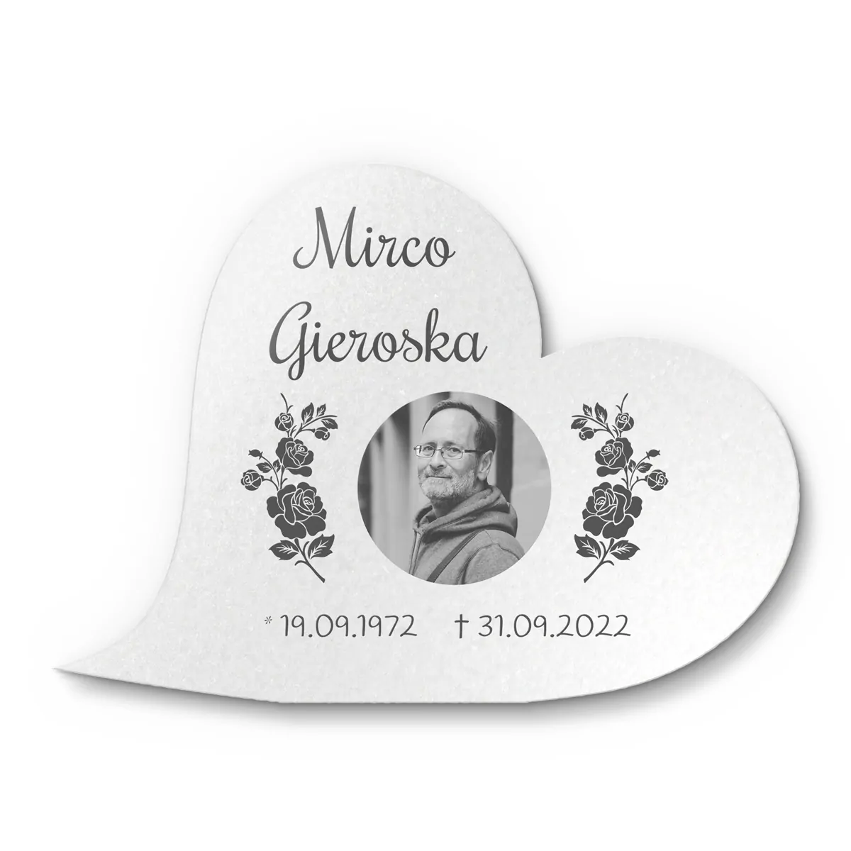 Marmor Andenken in Herzform ab 14×10 cm mit Foto