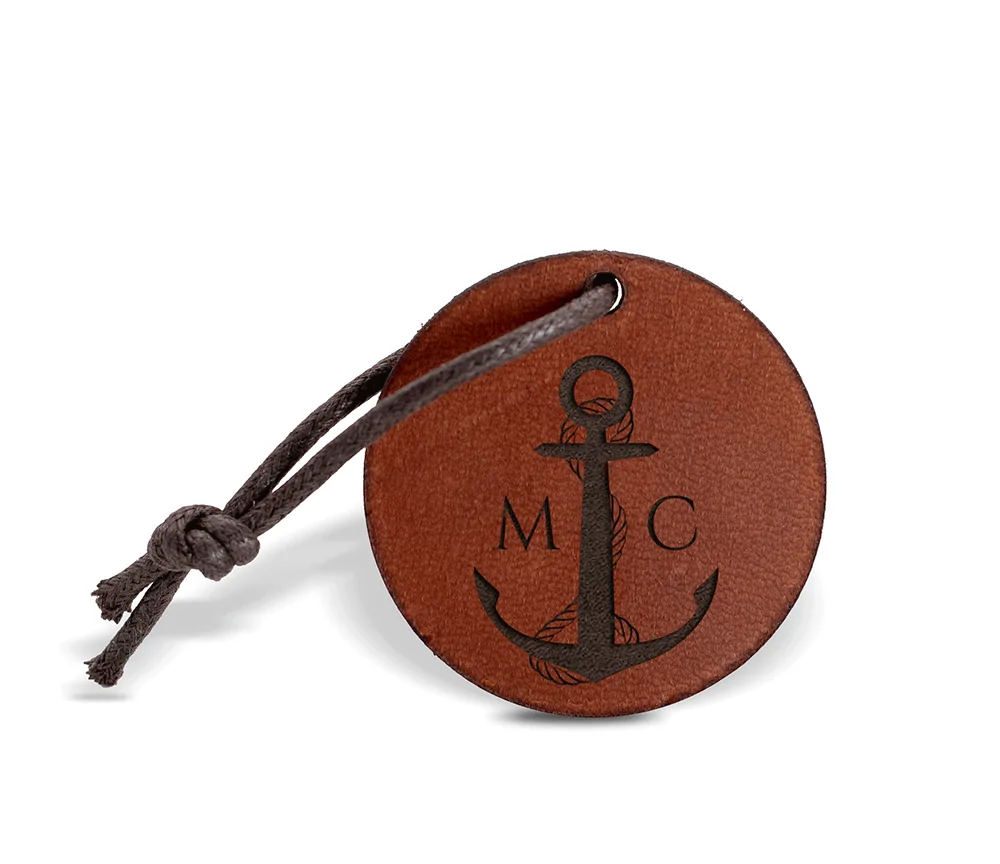 Schlüsselanhänger aus echtem Leder mit Gravur Anker + Initialen