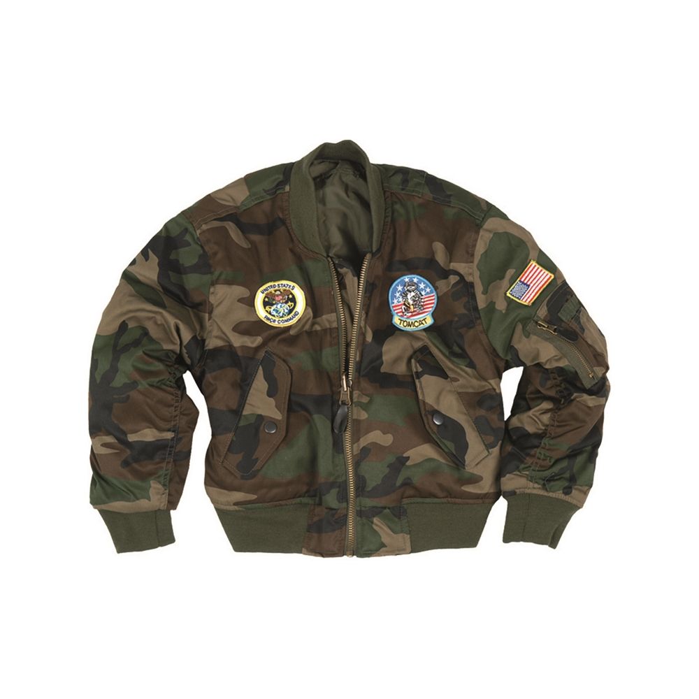US Kids Jacke MA1 mit Abzeichen woodland
