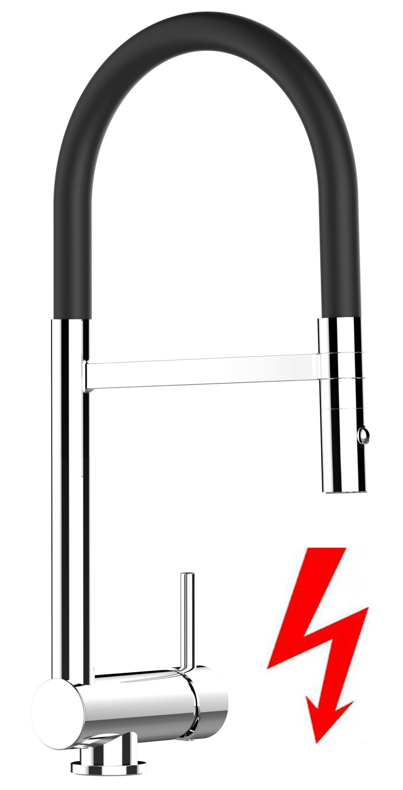 NIEDERDRUCK Wasserhahn Vorfenster Küchenarmatur, Umklappbar 6 CM, mit 360° schwenkbarem Auslauf, abnehmbare 2 strahl Handbrause, Verchromt / Schwarz