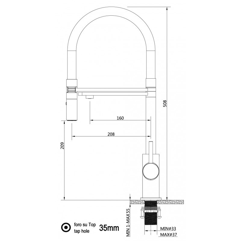 NIEDERDRUCK 3 Wege Wasserhahn Küchenarmatur, FL, mit 360° schwenkbarem Auslauf, abnehmbare 2 strahl Handbrause, Verchromt / Grau – Bild 2