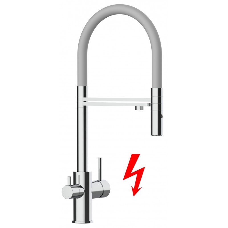 NIEDERDRUCK 3 Wege Wasserhahn Küchenarmatur, FL, mit 360° schwenkbarem Auslauf, abnehmbare 2 strahl Handbrause, Verchromt / Grau – Bild 5