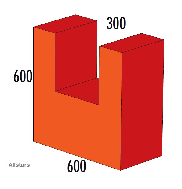 Bänfer Softbaustein U-Element 600 x 300 x 600 mm Schaumstoff Großbaustein orange-rot Maxi