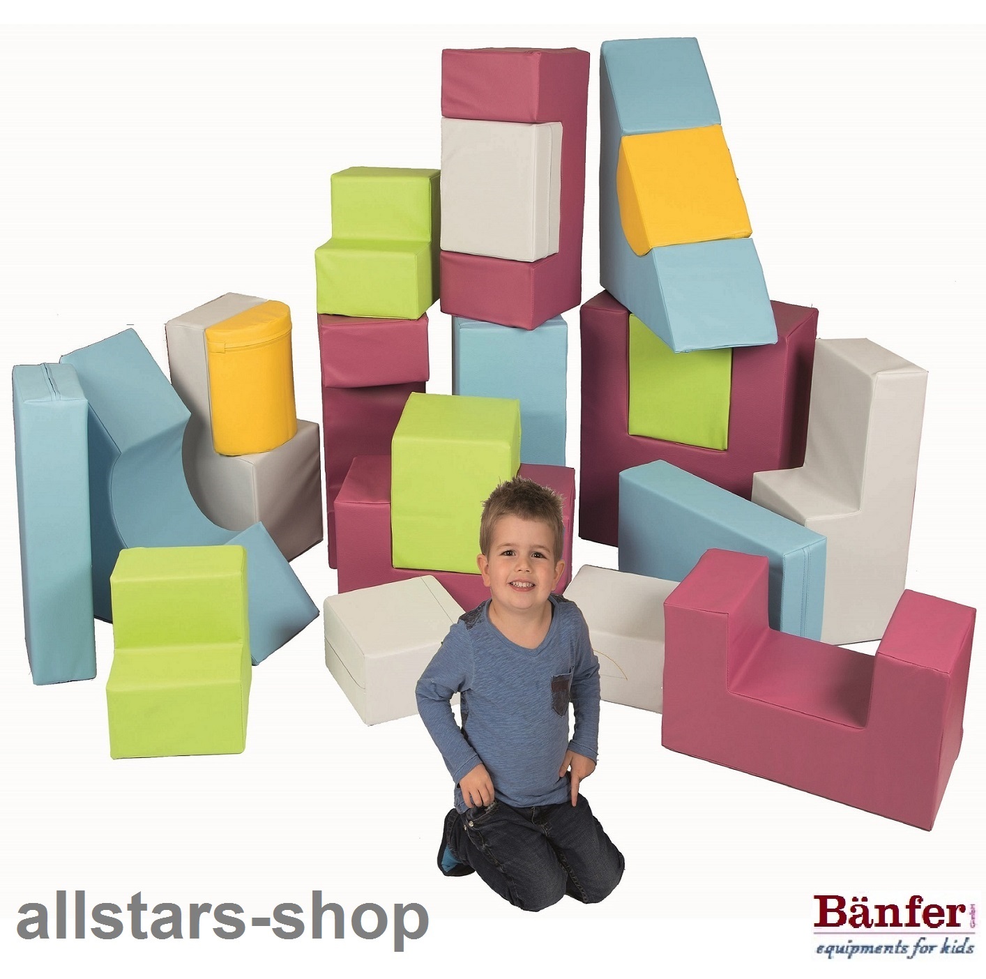 Bänfer Kids Softbausteine Maxi Motorik-Bausteine-Satz 21-teilig mit Kunstleder