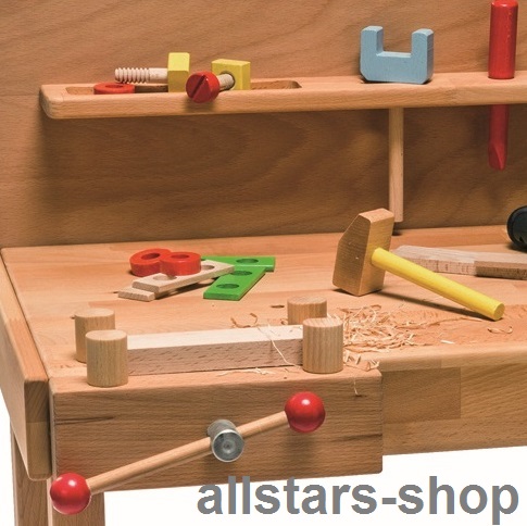 Werkbank aus Holz Massivholz für Kindertagesstätte Spielwerkbank mit Schraubstock drehbar allstars – Bild 2