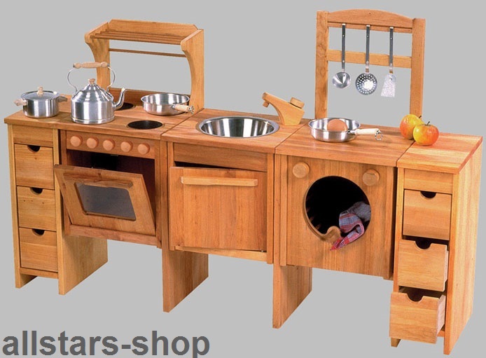 Schöllner Spielküche große Kinderküche Star Exklusiv Holz mit Herdplatten Waschmaschine Backofen Spüle