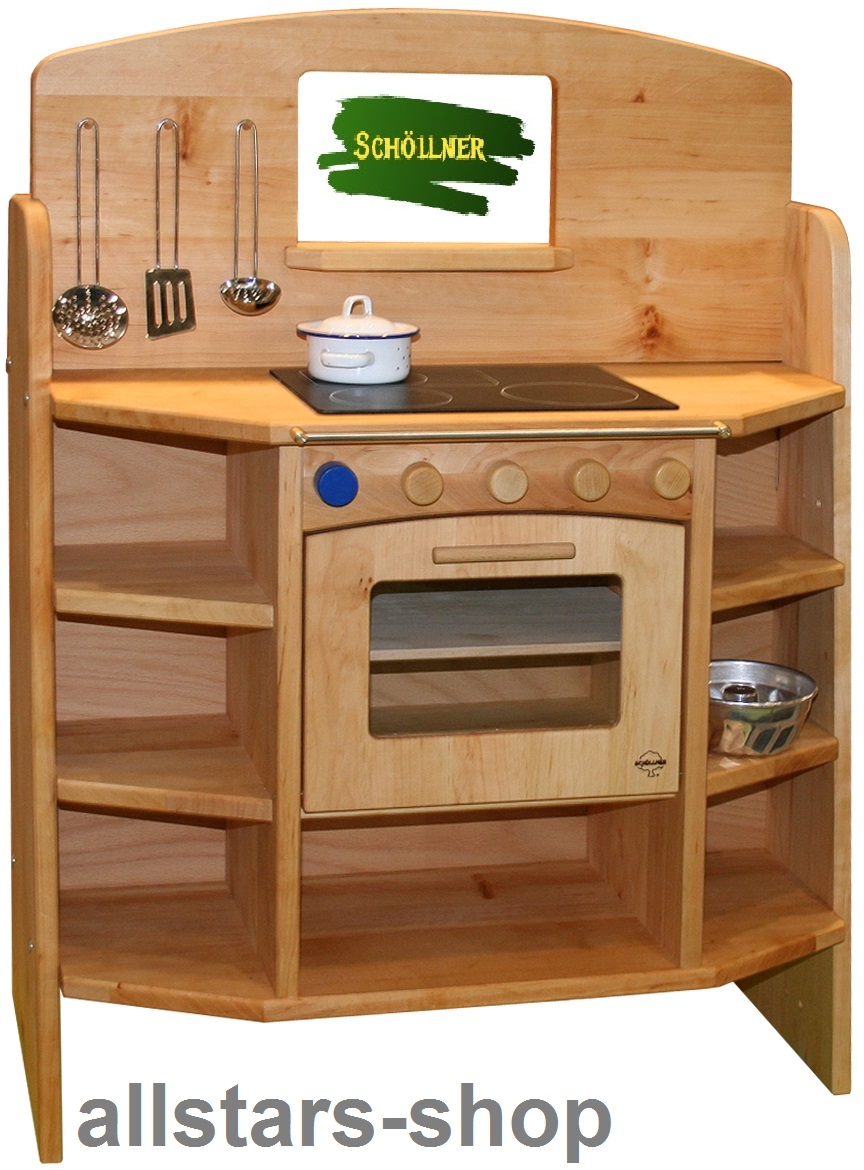 Schöllner Spielküche Kinderküche Pantryküche CULINA Küchenblock 4 Kochflächen Regale Holz – Bild 3