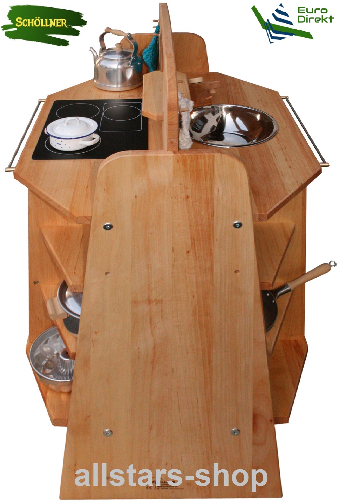 Schöllner Spielküche Kinderküche Pantryküche CULINA Küchenblock 4 Kochflächen Regale Holz – Bild 5